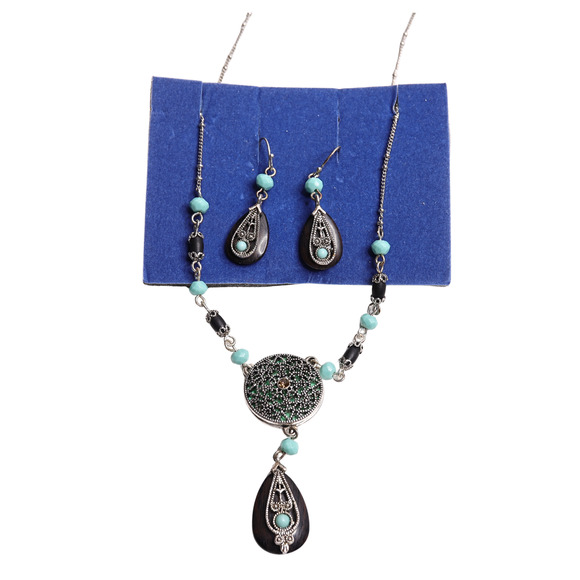NR Brown Teardrop Pendant Necklace And Hook Earring Set 18 Inches - Picture 1 of 6